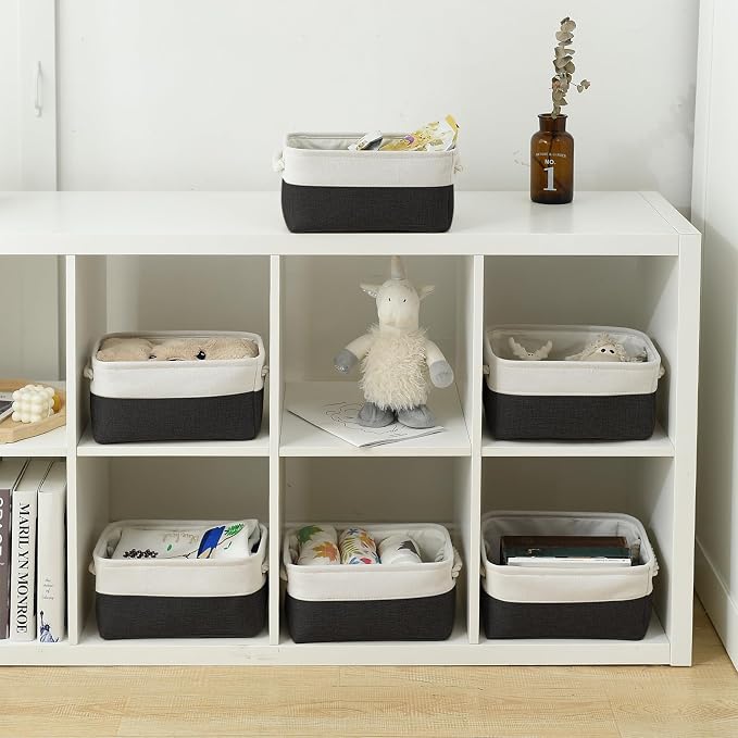Storage Bins for Shelves - 12x8x5.2 inch 1 Pack Storage Baskets for Gifts Empty for Closet Organizing Dog Gift Cloth Toy Cubes Box (White & Black)