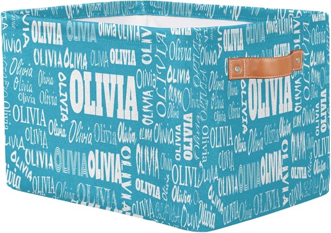 Custom Storage Baskets Named Storage Bins Boxes Sky Blue Solid Color | Organizing Boys Girls Pets Toys Closet Shelf Clothes Books