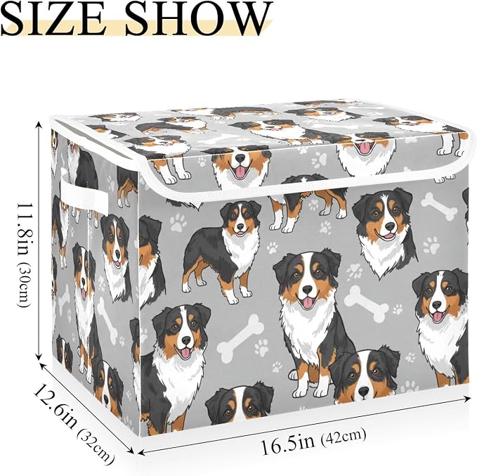 Dog Bone Paw Print Storage Bins with Lids Closet Bedroom 40L Fabric Bin | Decorative Storage Boxes, Foldable & Stackable, Dust-Proof Flip Top, Reinforced Handles, For Home & Dorm, Clothes & Toy Box