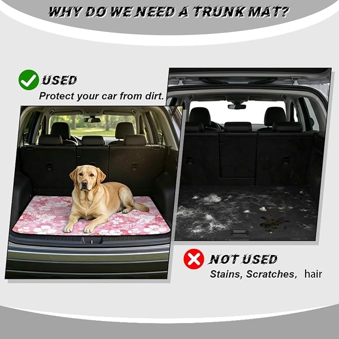 Floral Print All Weather Truck Protection Cargo Liner, 29" x 39" Hawaii Style Car Trunk Mat for SUV, Non Slip Washable Durable Pet Friendly Pink Rear Cargo Mats