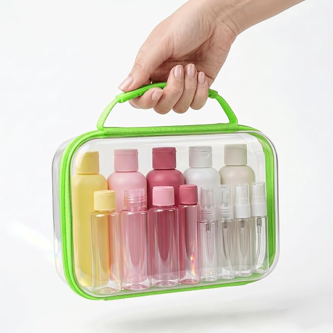 Clear Hard Shell Organizer Cases, 3 Pack with Handle | Durable PET shell with water-resistant, scratch-resistant surface for travel, toiletries, electronics and toys
