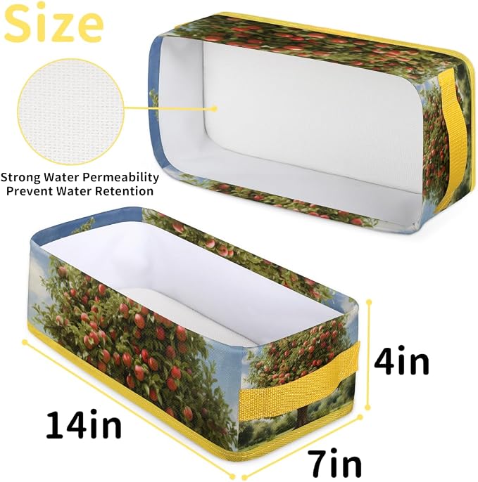 Orchard Apples Tree Bathroom Storage Basket, Foldable with Handle Open Countertop Paper Towel Decorative Box, Toilet Tank Top Shelf Baskets for Home Closet Bedroom Living Room Office