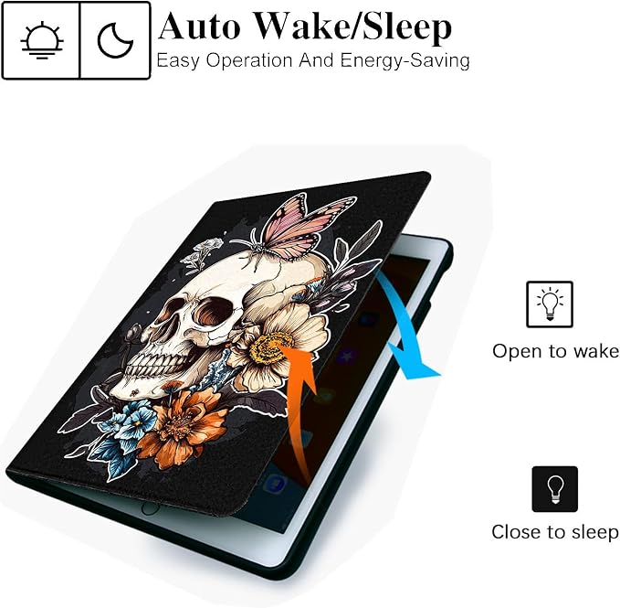 for Microsoft Surface Go 4/3/2/1-10.5" 2021 Tablet Case,Auto Wake/Sleep,Adjustable Stand Protective Cover - Skull Butterfly Flower