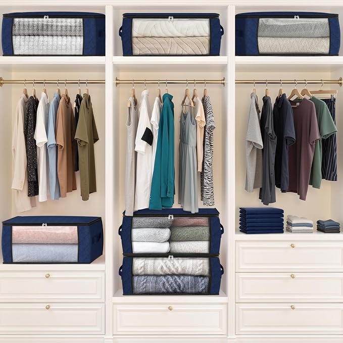35L Closet Organizers, Foldable Under Bed Storage Containers | Storage Bags with Zippers,Window and Handles for Organizing Bedroom, Closet, Clothing,Organization with Handle