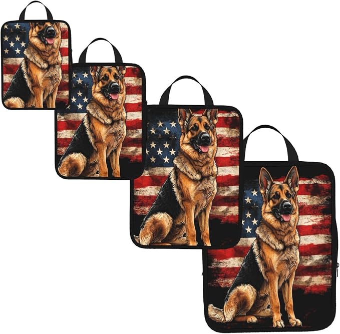 4 Set Compression Packing Cubes for Travel | Cool German Shepherd Flag Cube Storage Organizer For Carry On Expandable Space Saver Packing Bags Travel Essentials