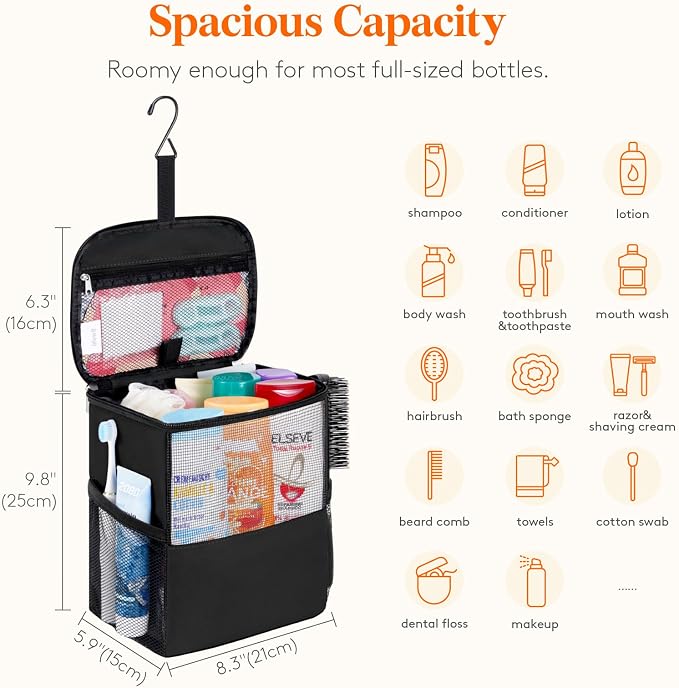 Lifewit Shower Bag Mesh Shower Caddy Portable College Dorm Room Essentials Tote Bag for Bathroom, Gym, Travel, Camping Quick Dry Hanging Shower Organizer Basket Toiletry Bag, Medium, Black | Portable, Quick Dry, College Dorm Room Essentials, Tote Bag f...