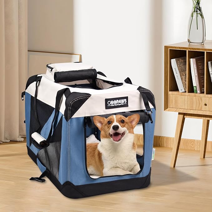 Jespet 3 Door Soft Dog Crates Kennel for Pets, Folding Travel Pet Carrier | 3 Mesh Doors 30'' Dog House, Large Pocket, Easy to Install, Steel Frame, Removable Crate Pad, For Indoor & Outdoor