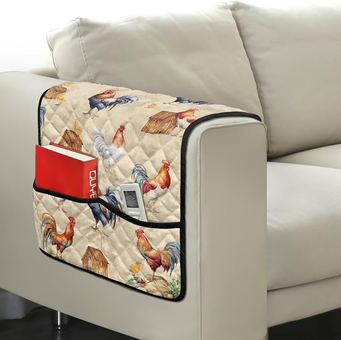 Rooster Sofa Armrest Cover Anti-Stain Dustproof Armchair Slipcovers Sofa Arm Cover, Removable Washable Stretch Armchair Slipcovers Universal Stylish Couch Covers