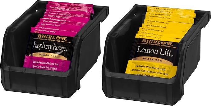 Extra-Small Stackable Plastic Storage Bins, 12-Pack, Black | Open-Front Stackable Bins For Garage, Pantry, Closet & Office, 5"L X 4"W X 3"H, Nests When Empty, Durable Plastic