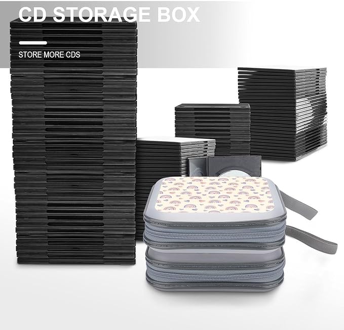 Hard Plastic Protective CD Case Love Purple Rainbow, 40-Disc Capacity Storage Binder with Zipper, Portable Organizer for Home Office
