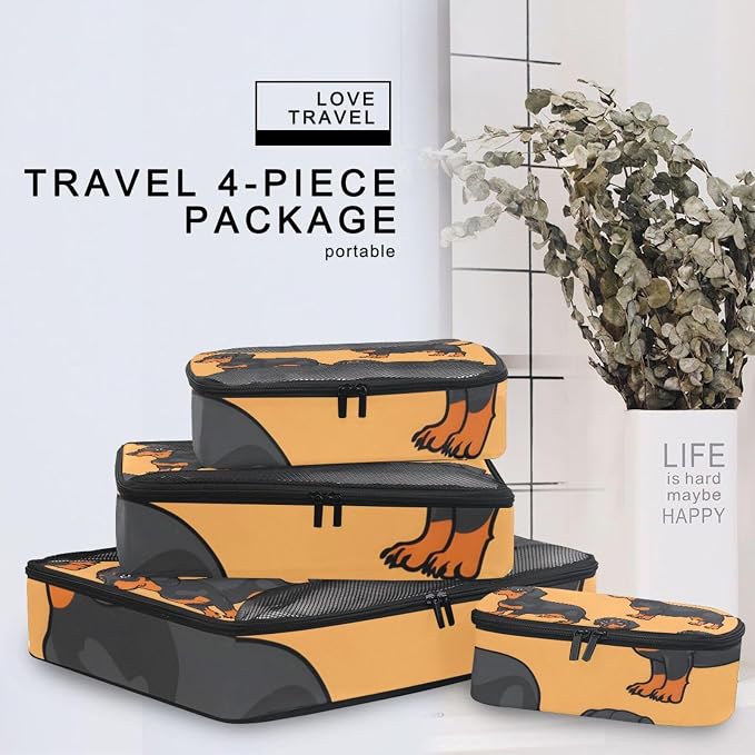 Packing Cubes for Travel 4 Set Dachshund Dog Pet Luggage Set Suitcase Organizer Bags Mesh Accessories Storage Pouch Toiletry Packing Cubes
