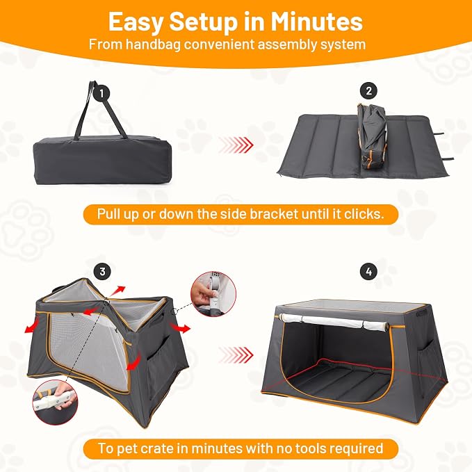 43 Inch Collapsible Travel Dog Crate, Dark Grey Portable Kennel | Collapsible Compact Storage, Breathable Mesh Windows, Built-in Storage Pocket, Indoor & Outdoor Use for Medium-Large Dogs
