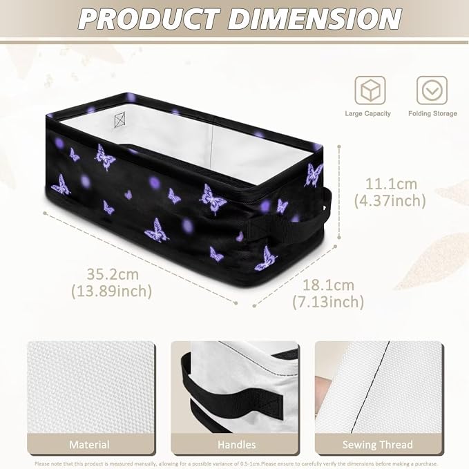 Purple Butterfly Toilet Paper Storage Basket for Back of Toilet Tanks, Decorative Modern Toilet Roll Storage Basket Bathroom Basket for Bedroom Living Room Countertop