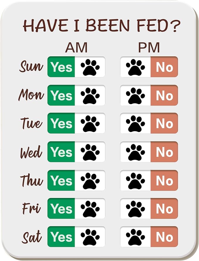 Dog Feeding Reminder, Dog Fed Sign Tracker -Daily Am/Pm Chart Slider Sign for Pet Fed and Pill Reminder, Easy to Use On Fridge Or Wall with Adhesive and Magnet,Pet Supplies