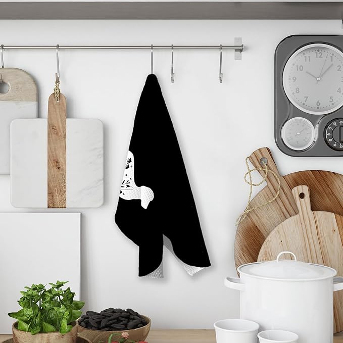 Black and White Dachshund Kitchen Towels, Weiner Dog Hand Towels Decorative Set of 2, Dachshund Home Decor Gifts for Women