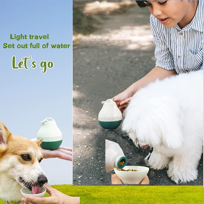 Dog Travel Water Bottle Detachable Bowl Leak Proof Portable ，Silicone Bottle Body，Collapsible and Suitable for Small Pets for Outdoor Walking, Hiking, Travel (Green2, 200ml2)
