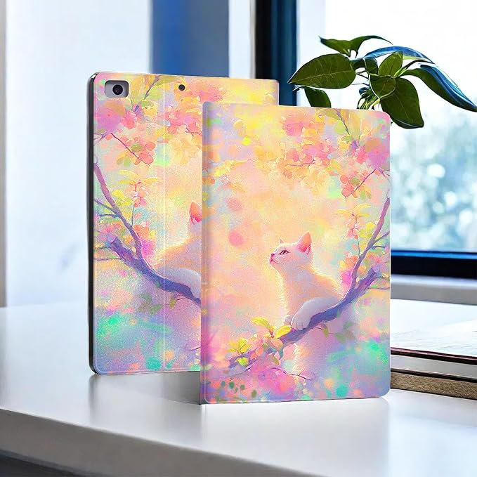 for Microsoft Surface Go 4/3/2/1-10.5" 2021 Tablet Case,Auto Wake/Sleep,Adjustable Stand Protective Cover - Cherry Blossom Cat
