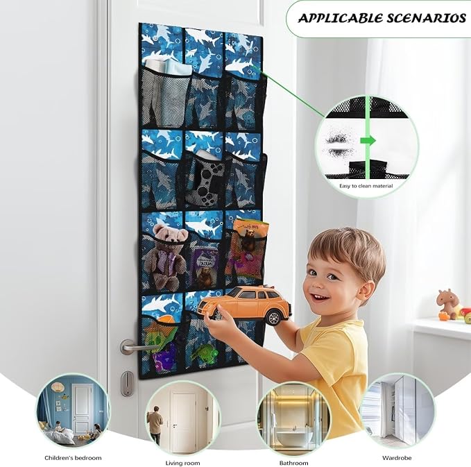 Shark Hanging Shoe Organizer,Shoe Organizer Door Hanger with 12 Mesh Large Pockets,Behind Door Shoes Hang Holder Rack