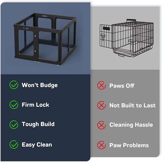 Jalove 24" H Acrylic Dog Playpen Indoor,Relieves Pet Anxiety | Ideal for Small Dogs, 8 PCS Plastic Puppy Playpen with Door, Clear PlayPen for Dog Rabbit, Easy Assemble Pen, Black