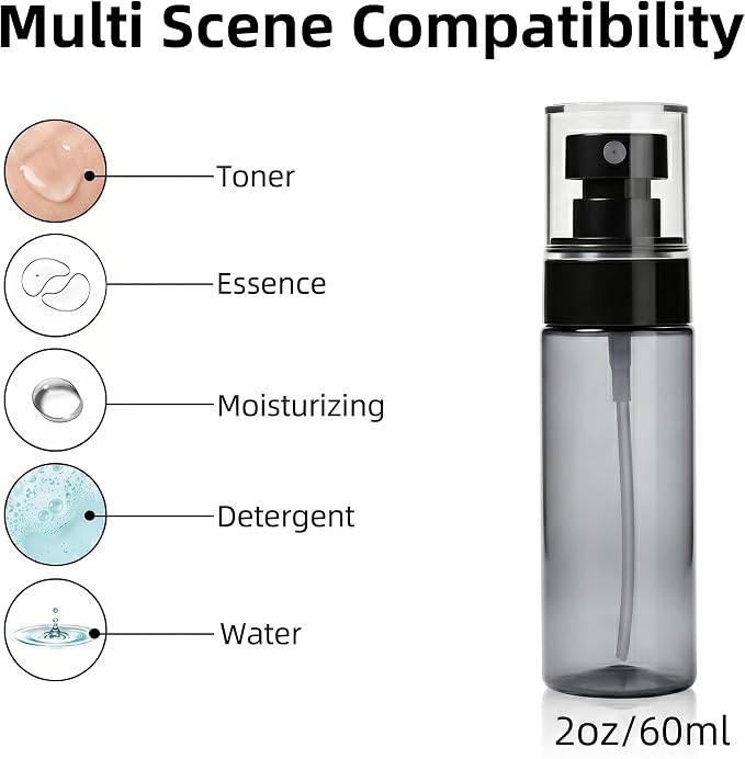 3 Pack Small Spray Bottle 2oz / 60ml, Fine Mist Mini Water Spray Bottles | Leak Proof, Travel Size, Ideal for Toner, Hair Care, Watering Plants & Cleaning