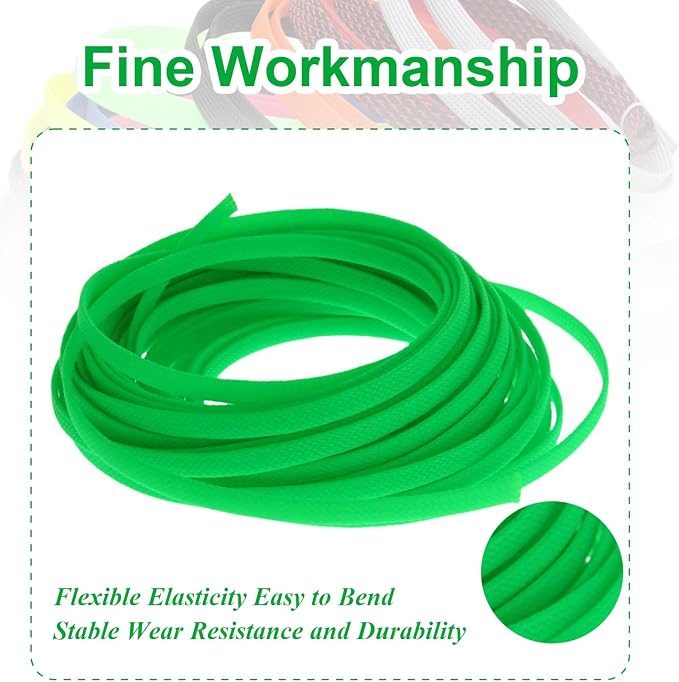 Heyiarbeit 10m/32.8ft PET Expandable Braid Cable Sleeving Flexible Wire Mesh Sleeve Fluorescent Green 6mm