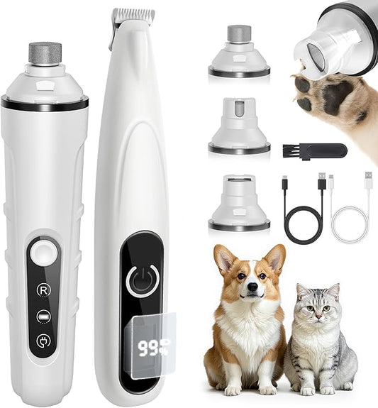 PAPMINI 2 in 1 Dog Nail Grinder Quiet and Dog Paw Trimmer, Powerful Painless Electric Dog Nail Trimmers for Large Medium Small Dogs, Rechargeable Cordless Dog Hair Clippers for Paws, Ears, Eyes, Rump