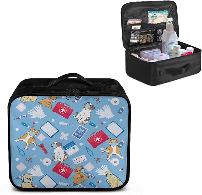 First Aid Bag Empty Pet Dog Medical Bag Empty Medium Travel First Aid Pouch Cute Patterns Medical Equipment Bag Portable Medicine Organizer Storage Bag for School Traveling