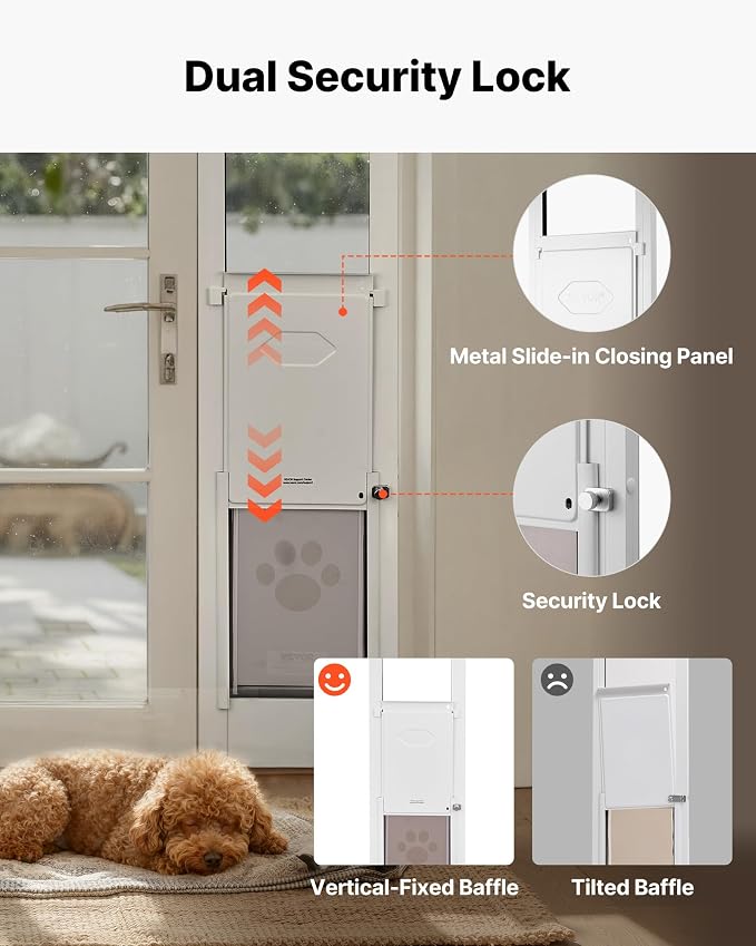 VEVOR Dog Door for Sliding Glass Door, 91 to 96 in Adjustable Height, Aluminum Alloy Frame with Metal Rotating Hinges, Lock Design, 8 1/4 x 12 1/4 in Flap, Sliding Glass Pet Door for Renters | For Small Dogs and Pets, 91 to 96 in Adjustable Height, Alu...