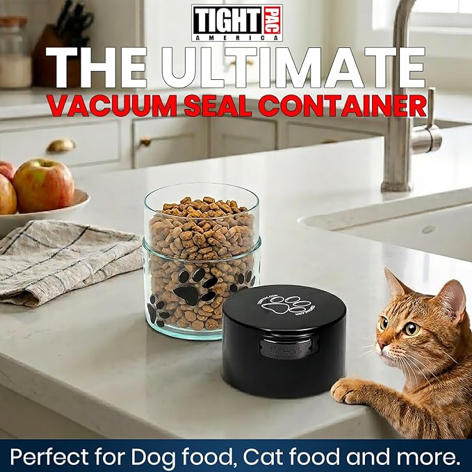 Pawvac 3 Ounce Vacuum Sealed Pet Food Storage Container; Black Cap & Clear Body/Black Paws