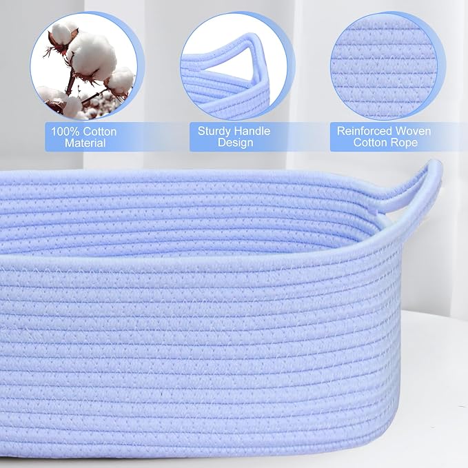 ABenkle Small Storage Basket with Handles, Cotton Rope Woven Dog Cat Toy Bin, Decorative Shelves Closet Organizing for Nursery Laundry Bedroom Bathroom, 14.2''x 11''x 5.1''
