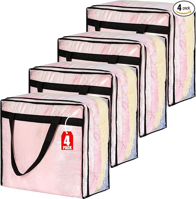 MKOKYD 40L Clear Storage Bags for Blanket, Clothes, Comforter, Bedding, Sheet, Pillow - Closet Organizers and Storage Containers, Under Bed Storage Bag with Zipper (Black, 4 Pack)