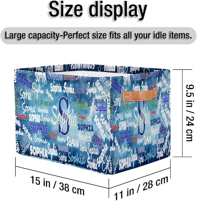 Personalized Foldable Storage Basket with Name, Laundry Hamper Dirty Clothes Pet Toys Storage Bin with Handles for Shelf Home Closet Kitchen, Watercolor Blue Universe