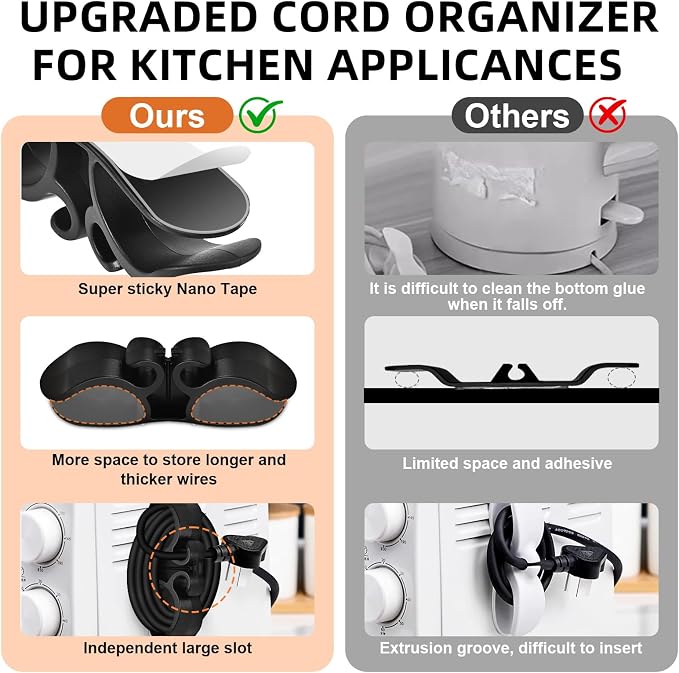 8PCS Cord Organizer for Appliances,Upgraded Appliance Cord Wrap | Appliance Cord Organizer Cord Kipper Cord Holder for Appliances Stick on Pressure Cooker, Coffee Maker, Air Fryer,Mixer