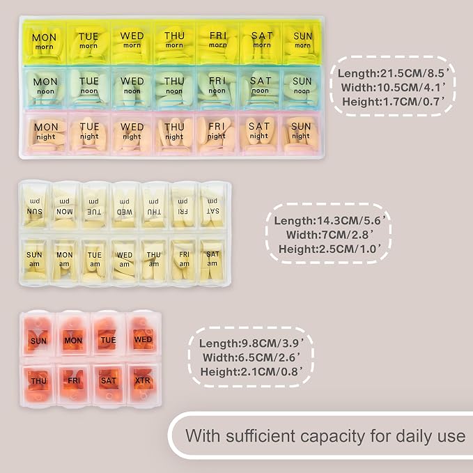 Lexeeco Travel Pill Case for Purse with Weekly Pill Organizer 2 Times a Day | Cute Am Pm Pill Box 7 Day ,Travel Medicine Organizer Pill Container Holder for Vitamins,Fish Oils,Medication,Medical Supplies
