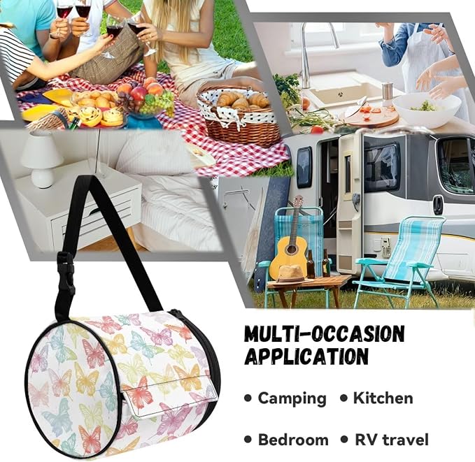 Hanging Paper Tower Holder Wall Mounted Cylinder Toilet Paper Roll Storage Holder with Adjustable Strap Easy to Install 6.3 * 6.3 * 6.3 Inch,Butterlies Silhouette