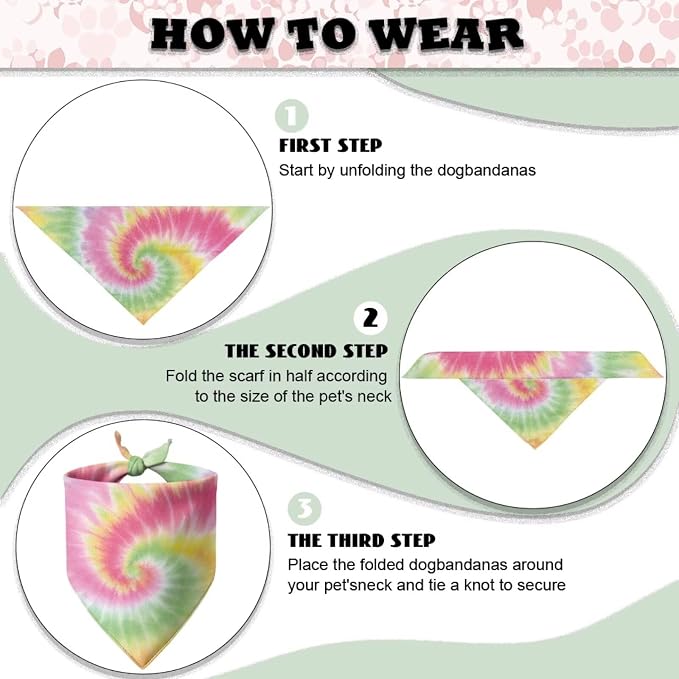 Howilath Dog Bandana with Colorful Tie Dye Design, Adjustable Polyester Pet Kerchief Scarf for Small Medium Large Dogs and Cats