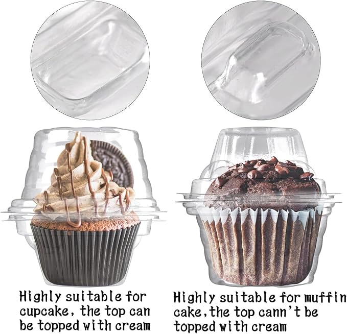 NPLUX 100 Pack Individual Cupcake Containers Plastic Cupcake Box Stackable | Individual Plastic Boxes, Holders, Stackable Shape, Deep Cover, Carrier Use, for Bakeries, Catering, Event Prep