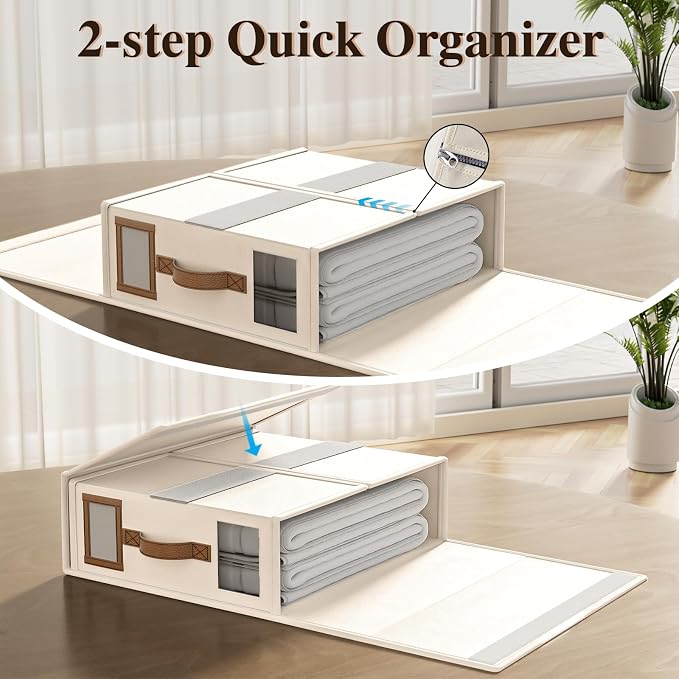 8 Pack Foldable Bed Sheets Set Organizers and Storage(King & Queen Size),Linen Fabric Closet Organizers with Window,Folding Bedding Storage Box for Bedsheets and Pillow Cube Organizer-Beige