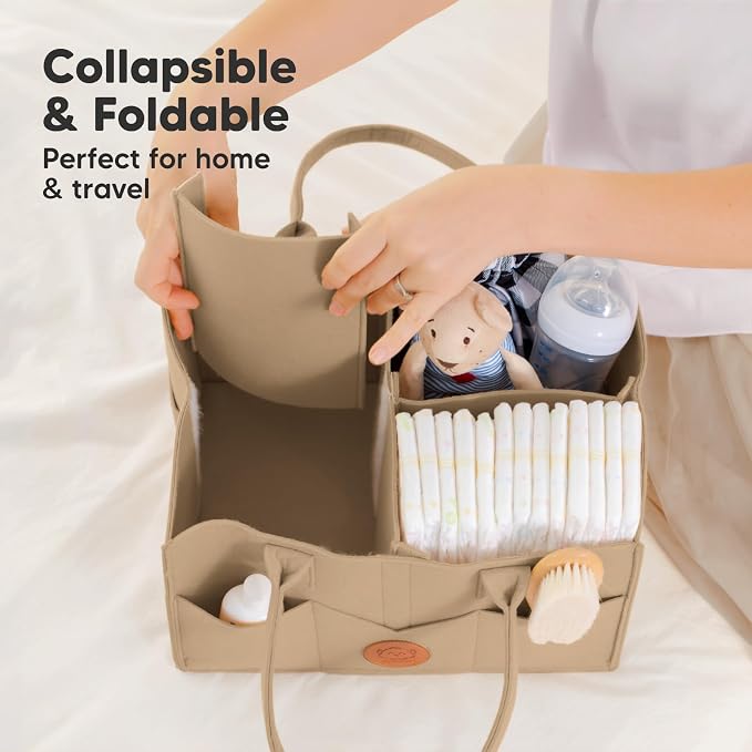 KeaBabies Baby Diaper Caddy Organizer with Handle, Portable (Taupe) | Baby Car Organizers and Storage for Nursery, Changing Table, Large Shower Gift Basket for New Mom Gifts & Boy Girl Registry