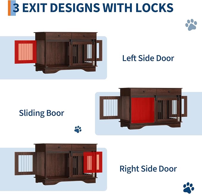 Dog Furniture Crate, 47" Large Dog Crate Furniture w/ 2 Storage Draws & Removable Divider for Large/Medium/Small Dogs