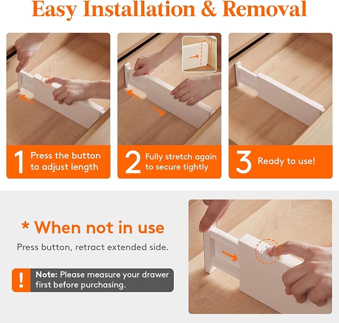 Lifewit 4" High Upgrade Drawer Divider, Adjustable Drawer Organizer Clothes | 14 Pack 11-17" Expandable Beige Plastic Drawer Separator for Dresser, Kitchen, Closet, Nursery, Office Organization & Storage