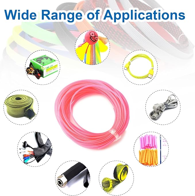Heyiarbeit 10m/32.8ft PET Expandable Braid Cable Sleeving Flexible Wire Mesh Sleeve Pink 4mm