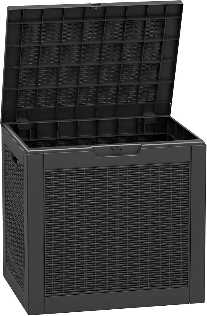 31 Gallon Outdoor Storage Box Waterproof Deck Box for Patio | Black, Resin, Small, Weatherproof, Lockable, Compact, Easy Assembly, Patio Pool Garden Accessories Storage, Organization