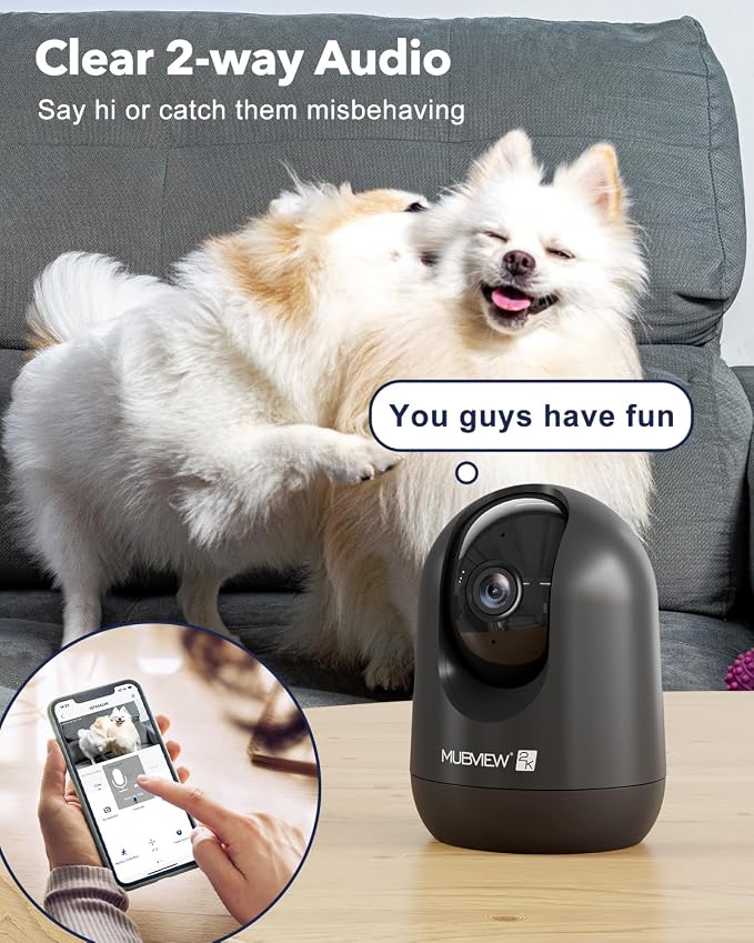 MUBVIEW Cameras for Home Security, Indoor Security Camera, 2.4/5GHz WiFi Wired Camera Ideal for Dog/Elder/Baby, Motion Tracking, Two-Way Audio, Pan Tilt, 7X24, 2K Night Vision