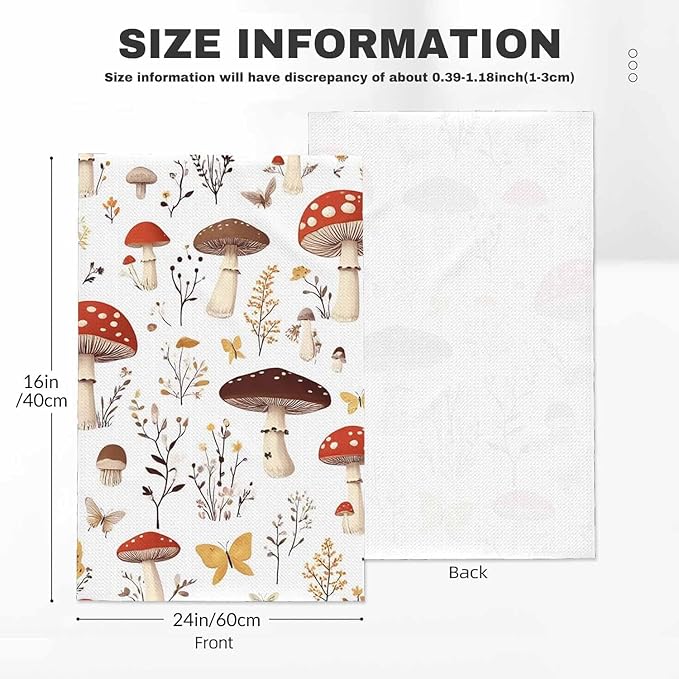 Cartoon Mushrooms Waffle Kitchen Dish Cloths Butterflies Mushroom Cute Botanic Ultra Soft Absorbent Quick Drying Dish Towels 16 X 24 Inches Set of 2