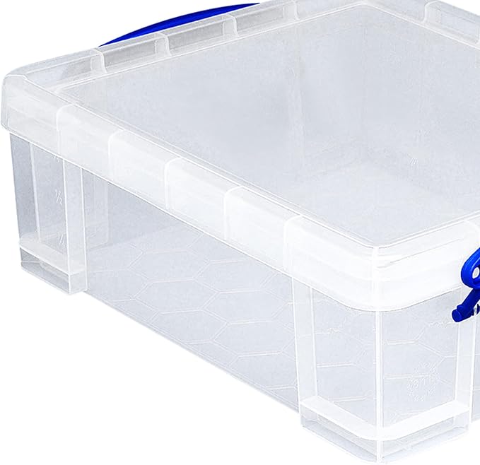 Really Useful Box Stackable 8.1 Liter Plastic Storage Container Bin with Snap Lid & Built-in Clip Lock Handles for Home & Office Organization (3 Pack)