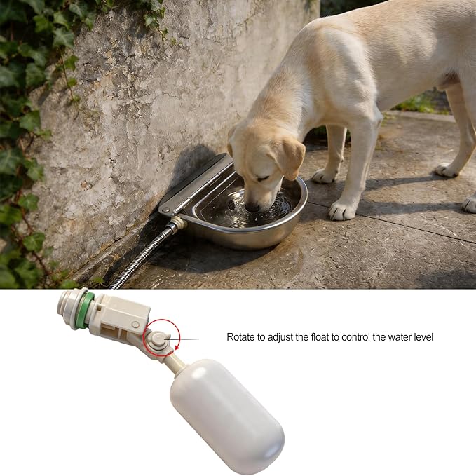 Automatic Water Bowl 304 Stainless Steel Pet Water Dispenser Dog, Feeder Waterer for Large Dogs with 40 Inch Steel Hose, 2 Float Valve, Copper Connector Adapter, 2 Bolts (with Drainage Hole)
