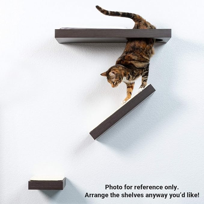 PetFusion Cat Activity Wall Shelves, 3 Piece Set, Wall Mount | Sisal Surfaces for Scratching and Plush Pad to Lounge, Neutral Design and Color Tones