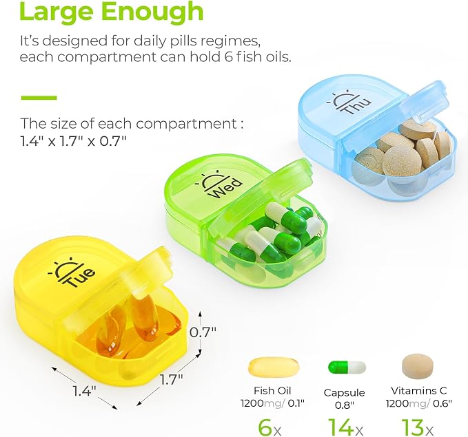 AUVON Pill Box 2 Times a Day, 7-Color for Easy Tracking, Dual Protection | Weekly Pill Organizer AM PM with 7 Daily Pocket Case to Hold Vitamin, Medicine, Medication, and Supplement, BPA-free