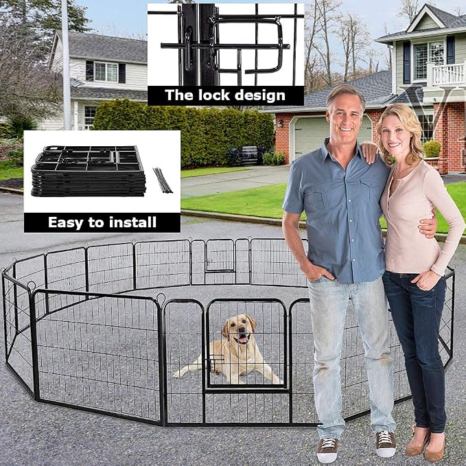 BestPet | Dog Playpen | 32", 16 Panels | Heavy Duty Metal Pet Exercise Pen | Indoor/Outdoor Fence Panels | Rust-Resistant, Removable, Tool-Free Setup | Anti-Skid, Expandable Design
